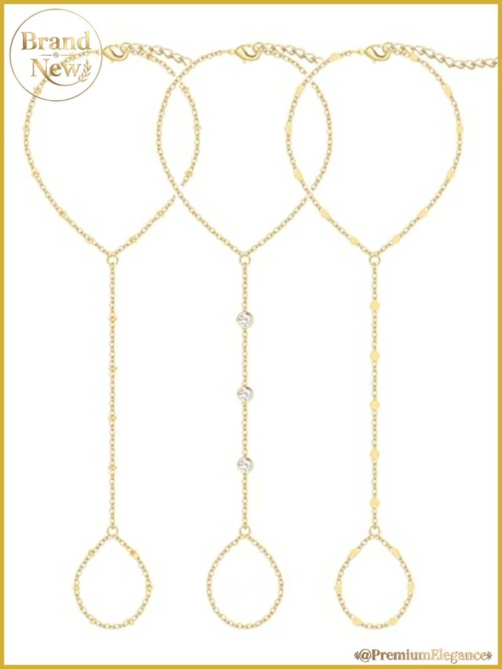14K Gold-Plated Hand Chain Bracelet Set, 3 Pack Adjustable Dainty Stack